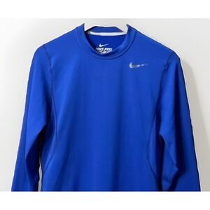 Mens Nike Pro Combat Dri-Fit Fitted Long Sleeve Base‎ Layer Shirt Blue Small